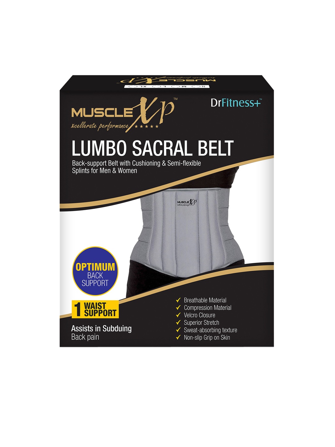 

MUSCLEXP Black Solid Lumbo Sacral Belt