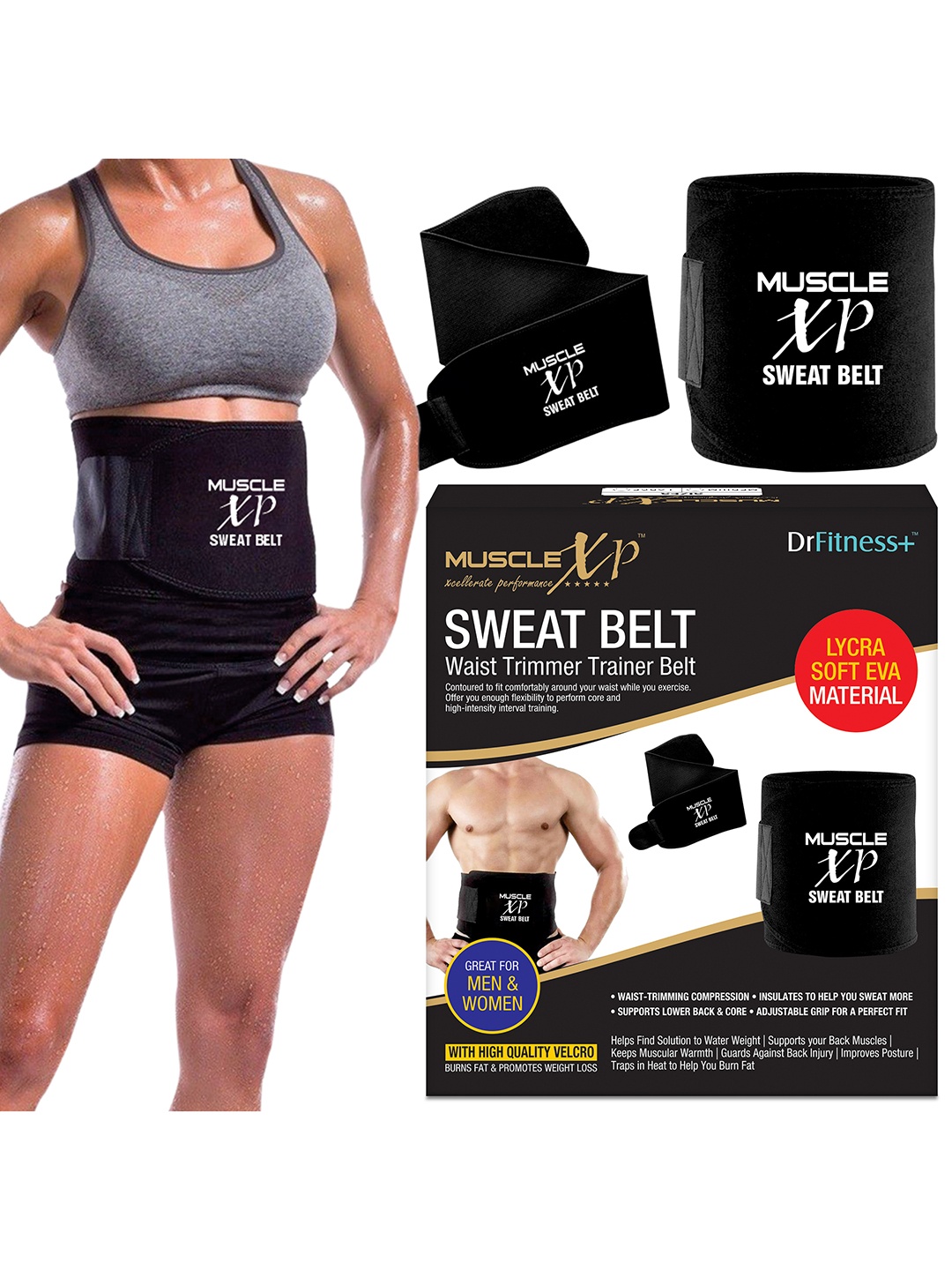 

MUSCLEXP Unisex Black DrFitness+ Tummy Trimming Sweat Belt 44 Inch