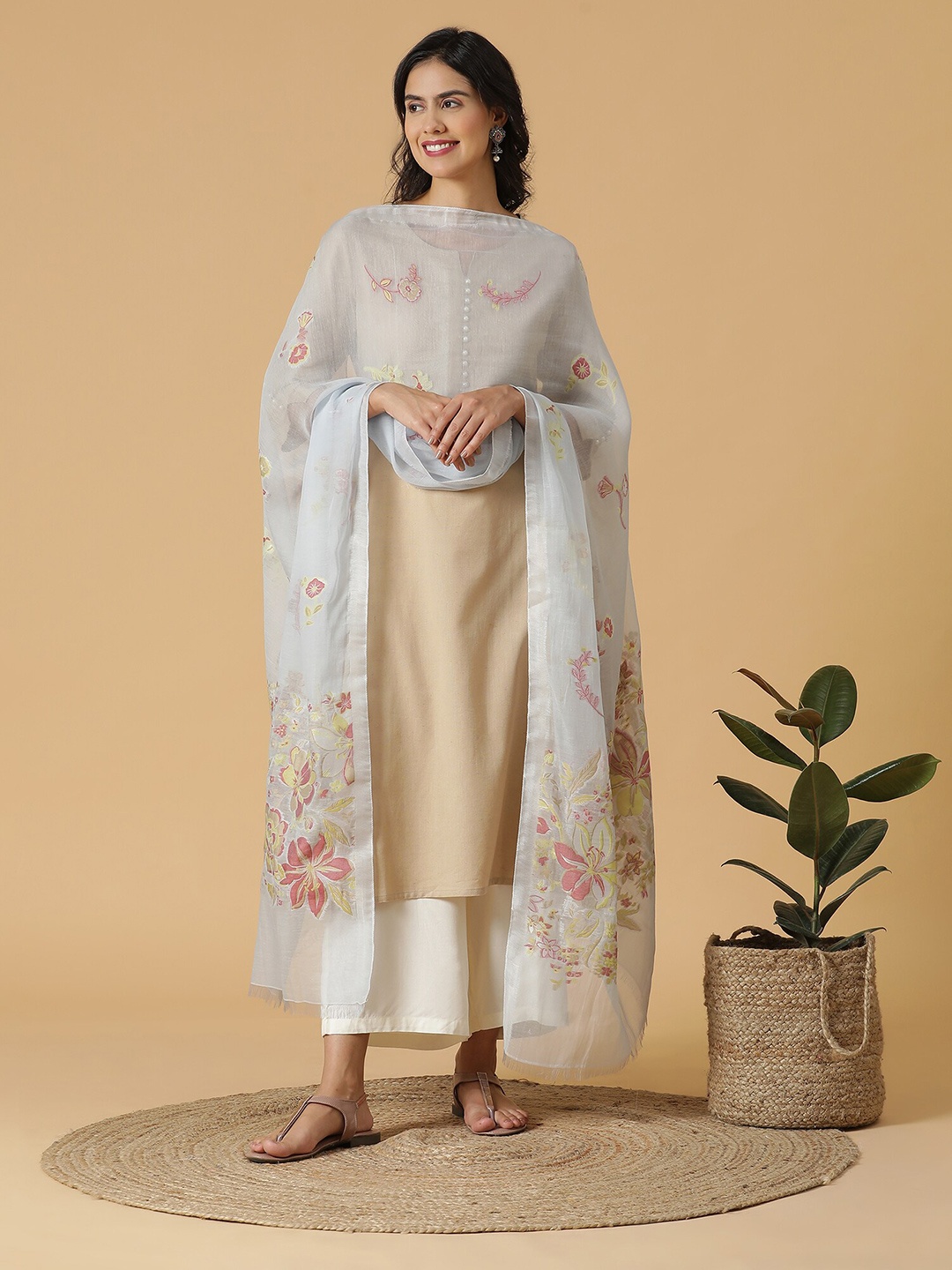 

SHINGORA Women Blue & Pink Woven Design Dupatta