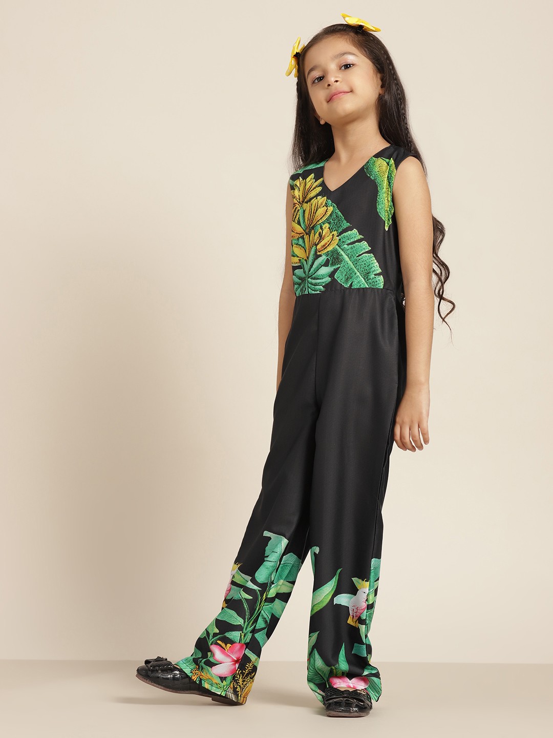

Sangria Girls Floral Printed Basic Jumpsuit, Black