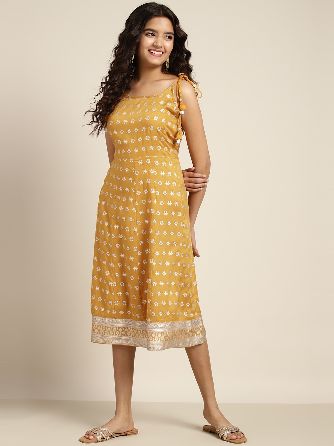 

Sangria Girls Ethnic Motifs Print Dress, Mustard