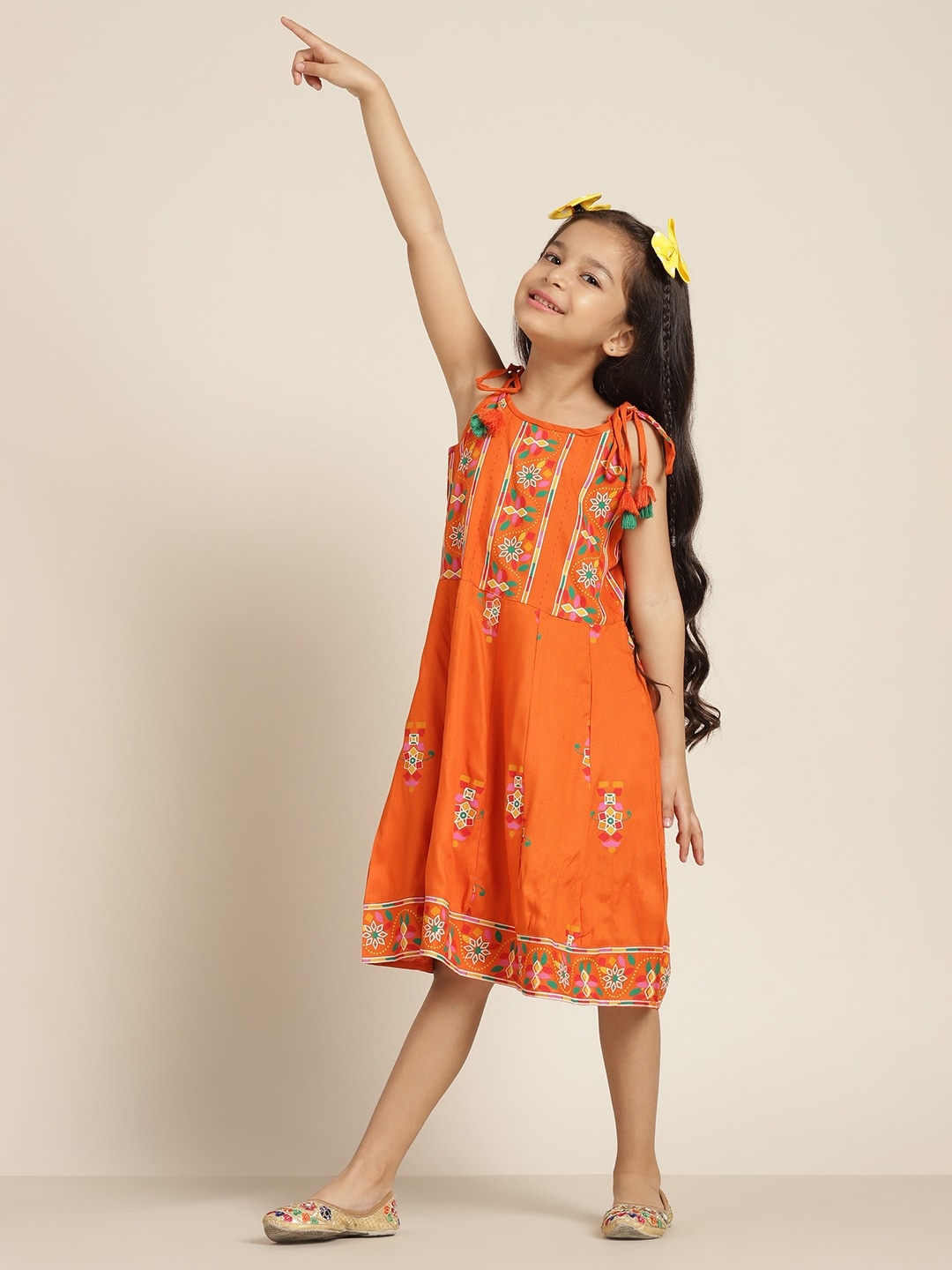 

Sangria Girls Ethnic Motif Print A-Line Dress, Orange