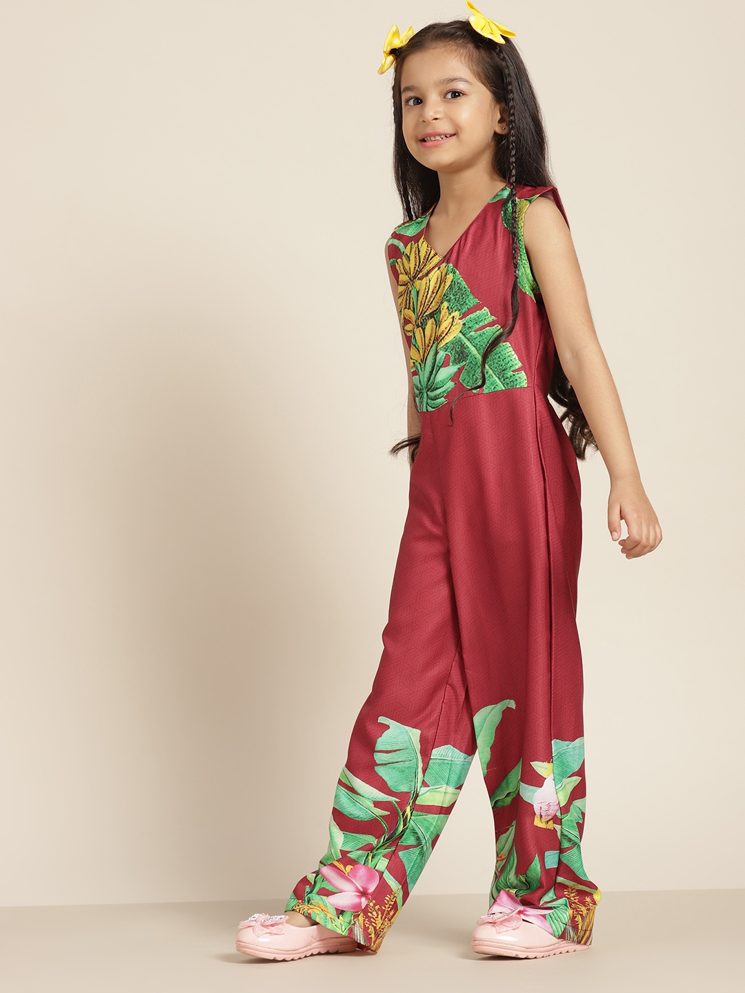 

Sangria Girls Floral Printed Basic Jumpsuit, Rust