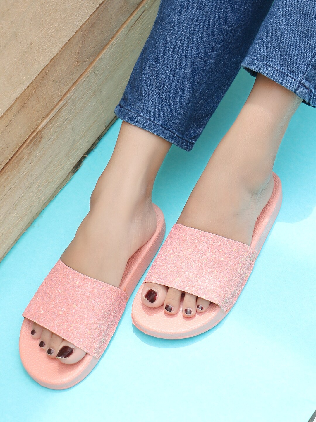 

ZAPATOZ Women Pink Embellished Sliders