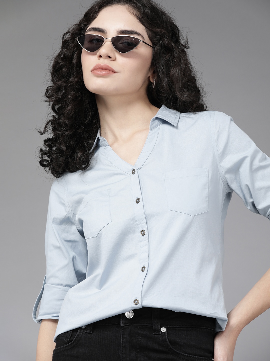 

Roadster X Discovery Adventures Women Blue Solid Pure Cotton Casual Shirt