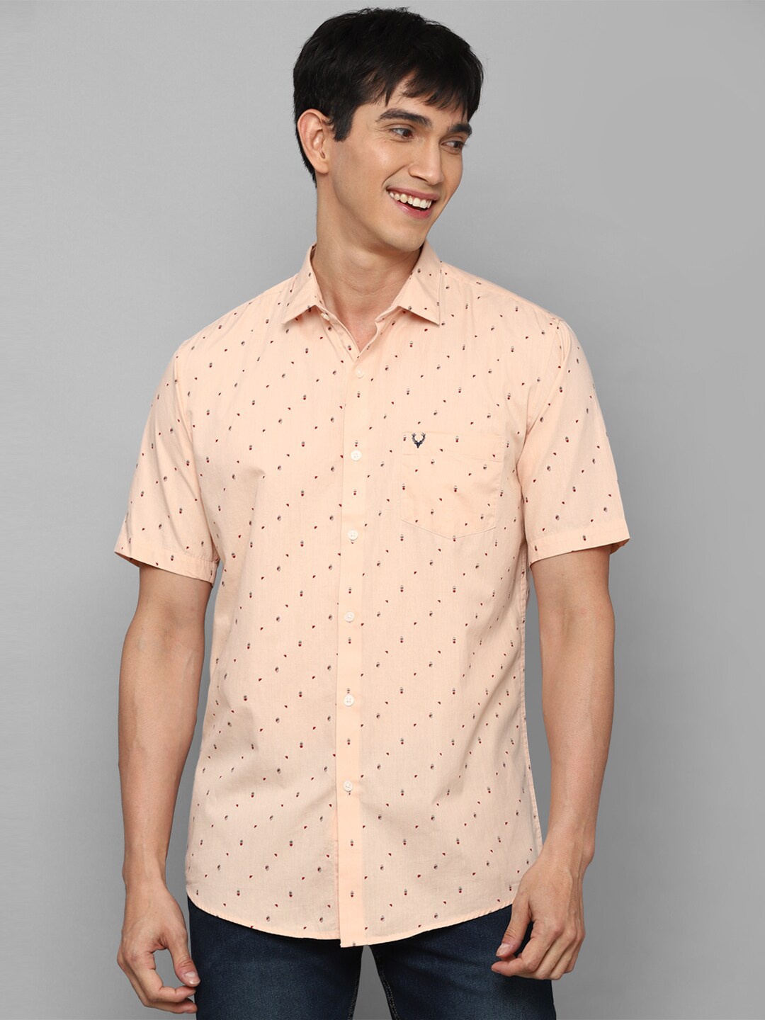

Allen Solly Men Peach-Coloured Slim Fit Printed Casual Shirt