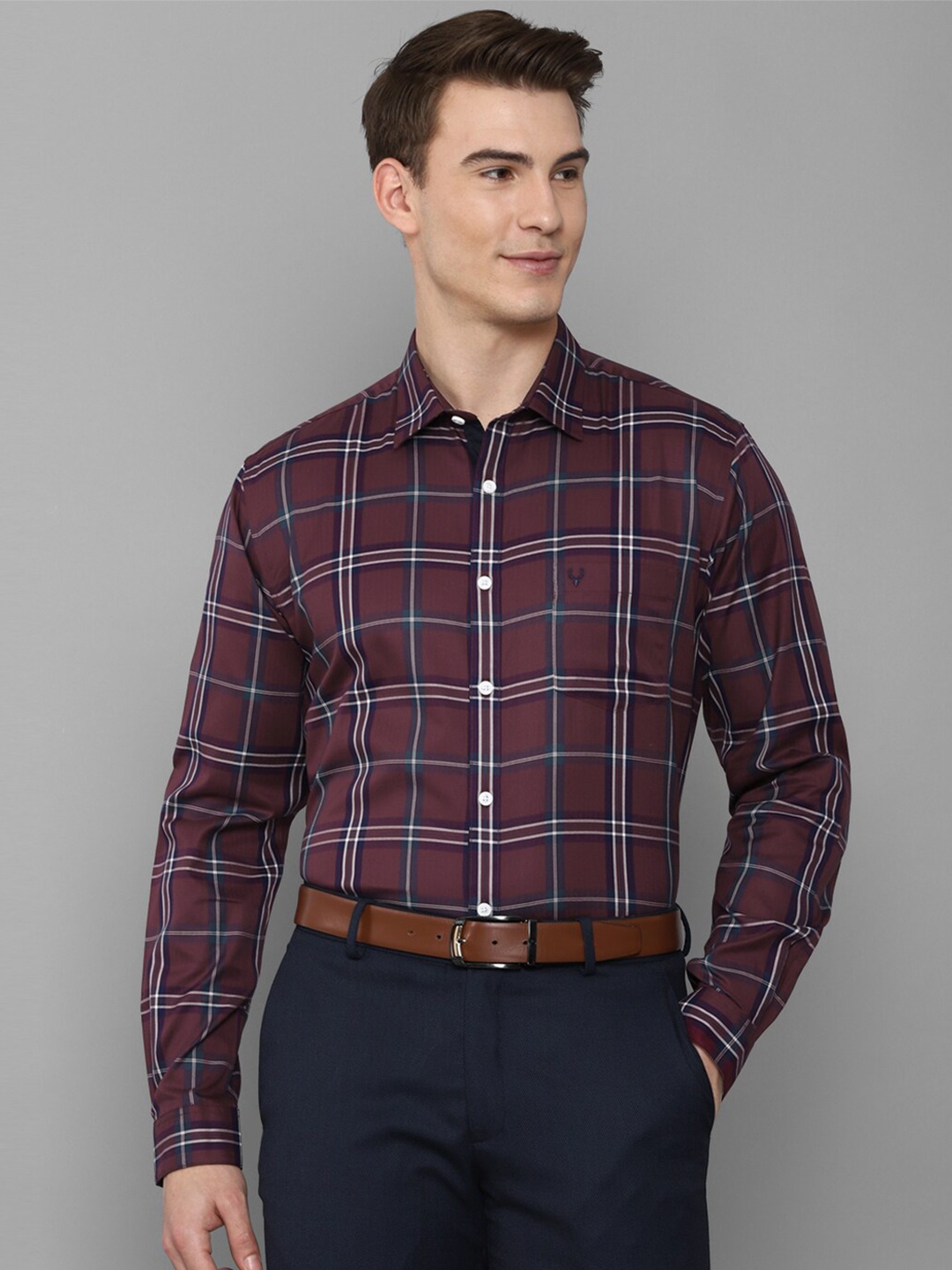 

Allen Solly Men Brown Slim Fit Tartan Checks Formal Shirt