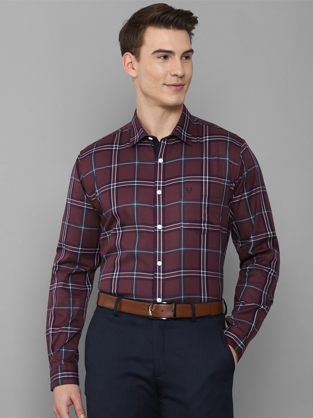 

Allen Solly Men Brown Slim Fit Tartan Checks Checked Formal Shirt