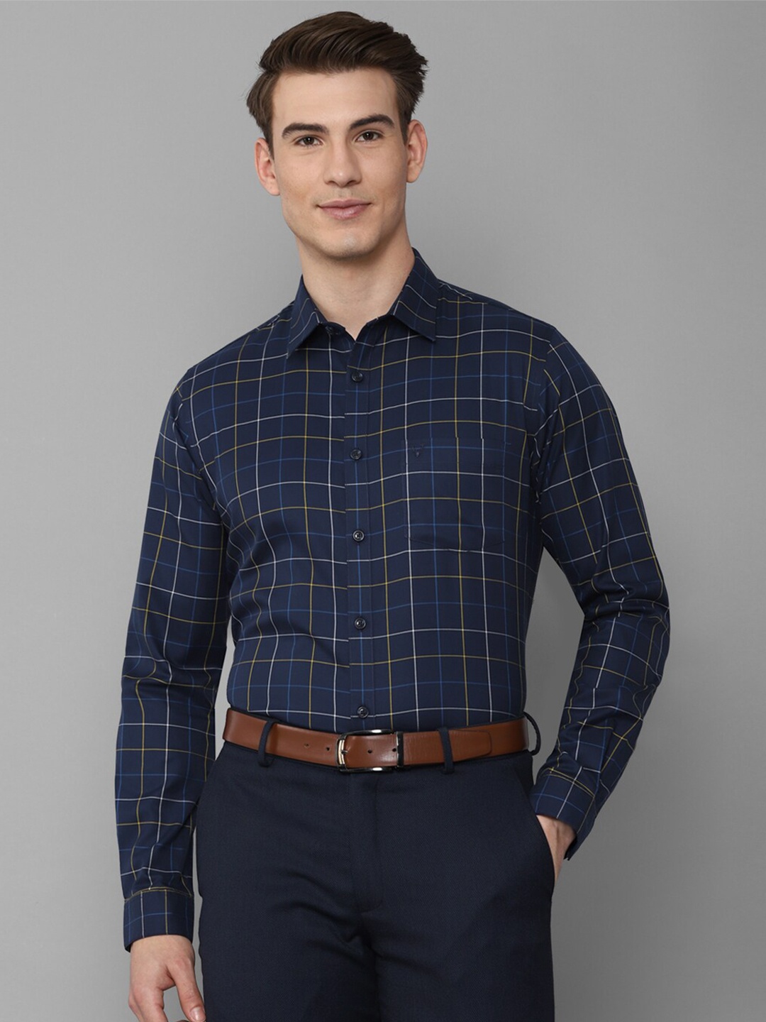 

Allen Solly Men Navy Blue Slim Fit Other Checked Formal Shirt