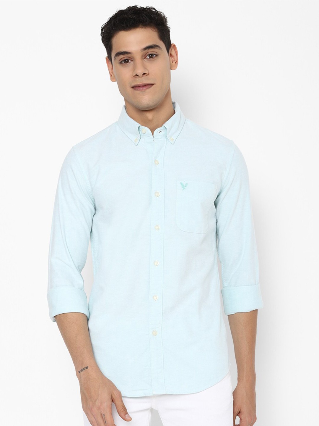 

AMERICAN EAGLE OUTFITTERS Men Blue Solid Slim Fit Casual Cotton Shirt