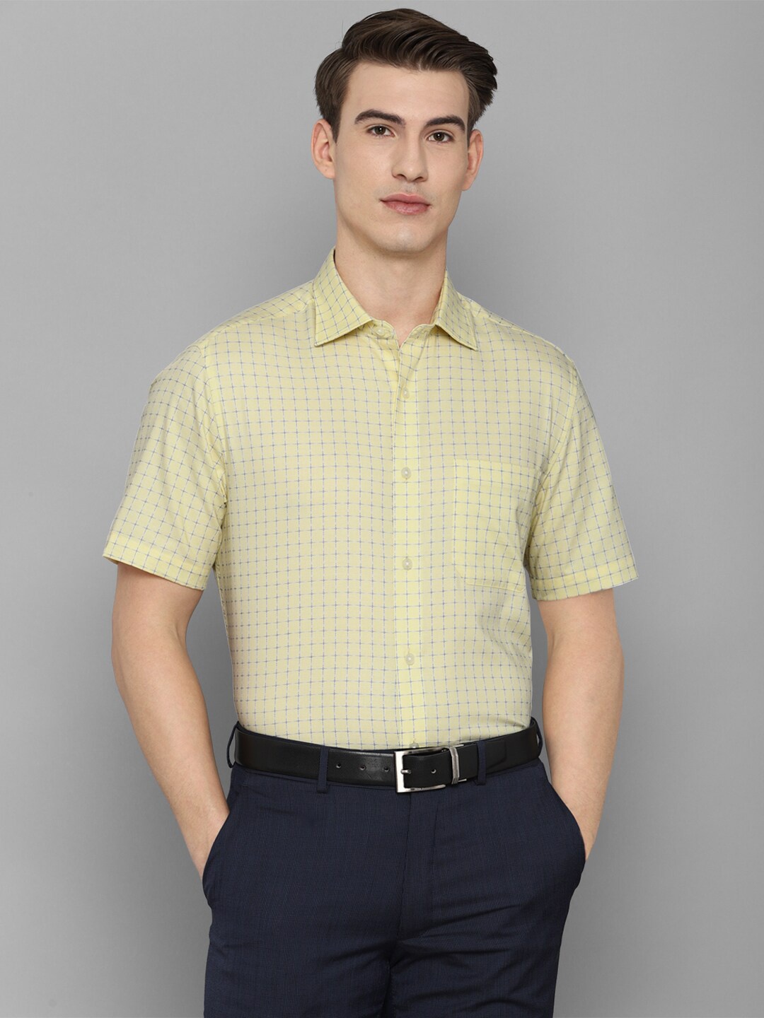 

Louis Philippe Men Yellow Grid Tattersall Checked Formal Shirt