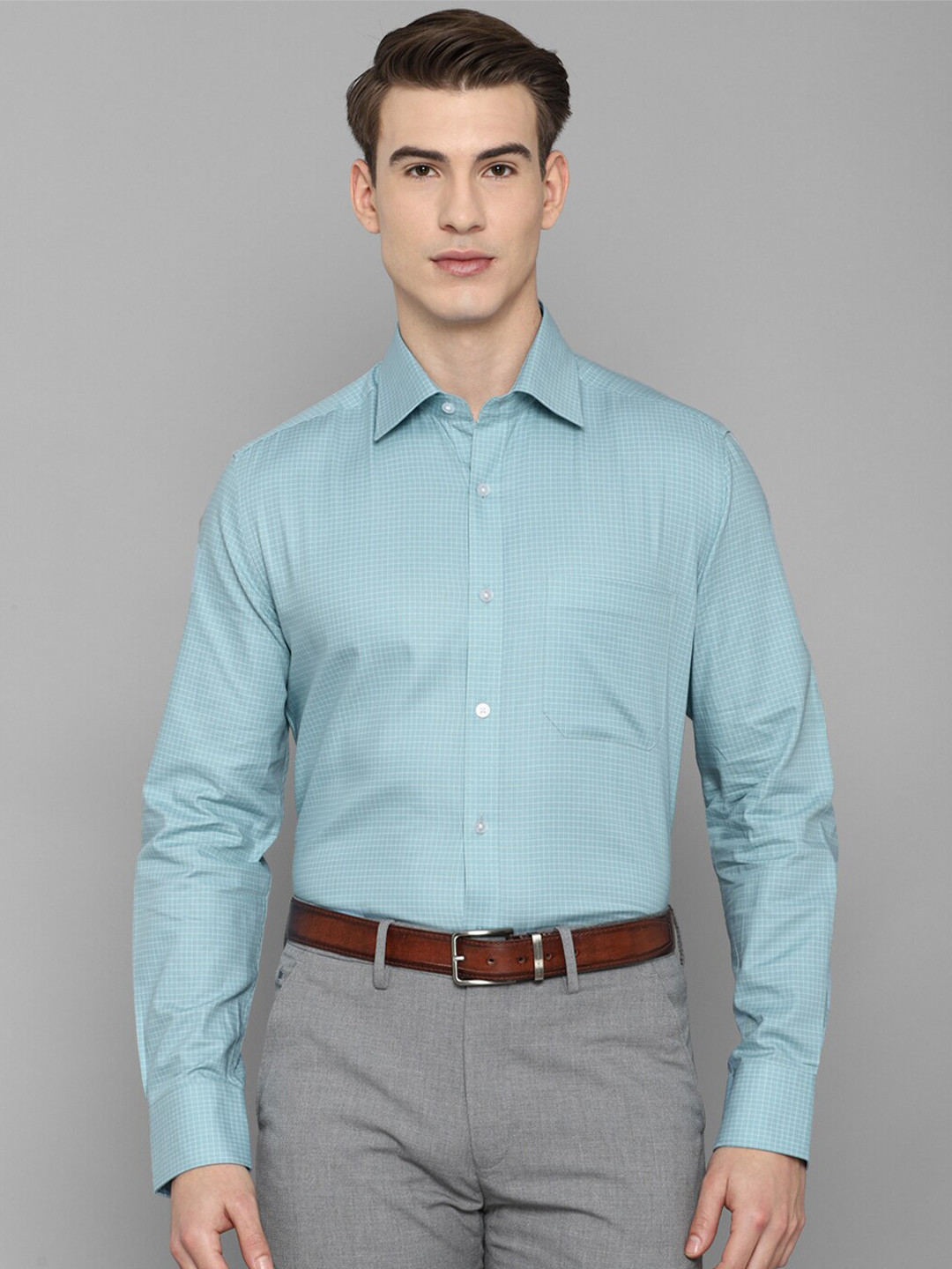 

Louis Philippe Men Blue Micro Checks Formal Shirt