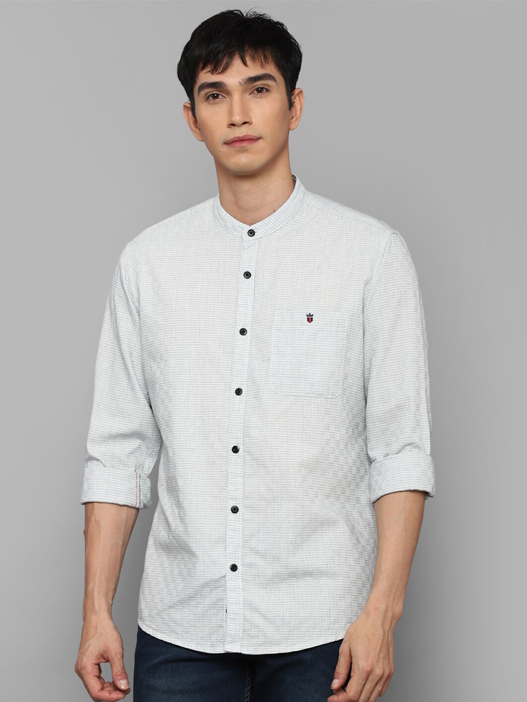 

Louis Philippe Jeans Men White Slim Fit Micro Checks Checked Casual Shirt