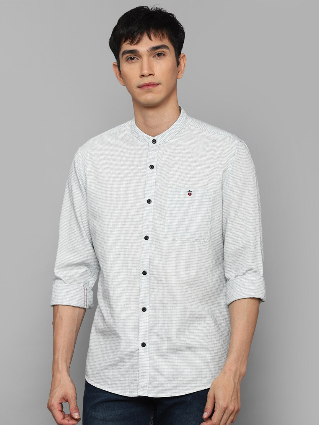 

Louis Philippe Jeans Men White Slim Fit Micro Checks Checked Casual Shirt