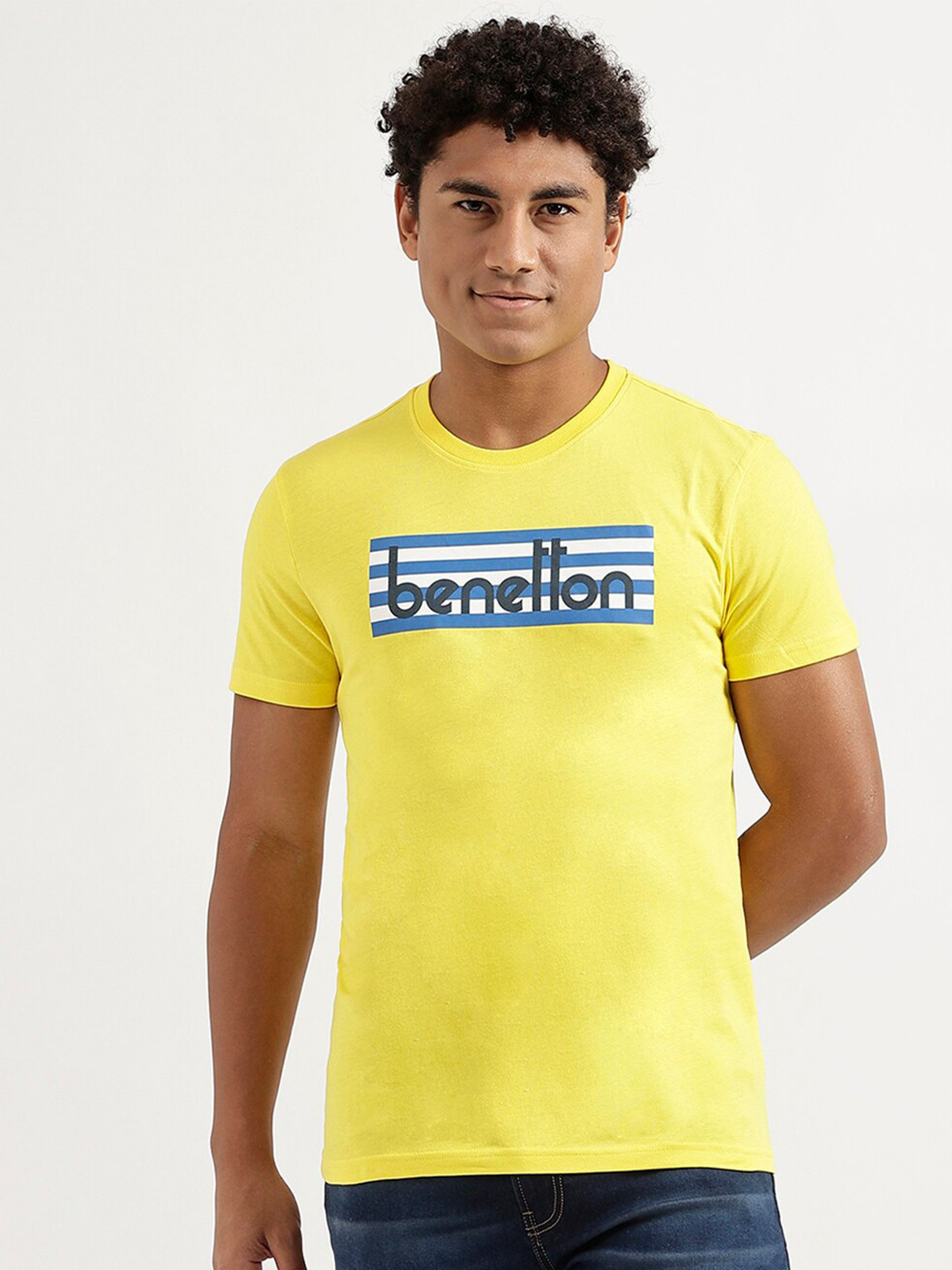 

United Colors of Benetton Men Yellow Typography Printed T-shirt