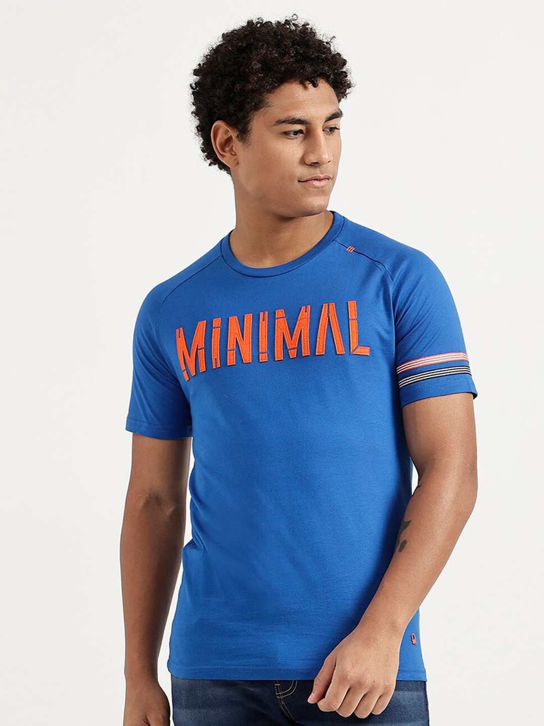 

United Colors of Benetton Men Blue Typography Printed T-shirt