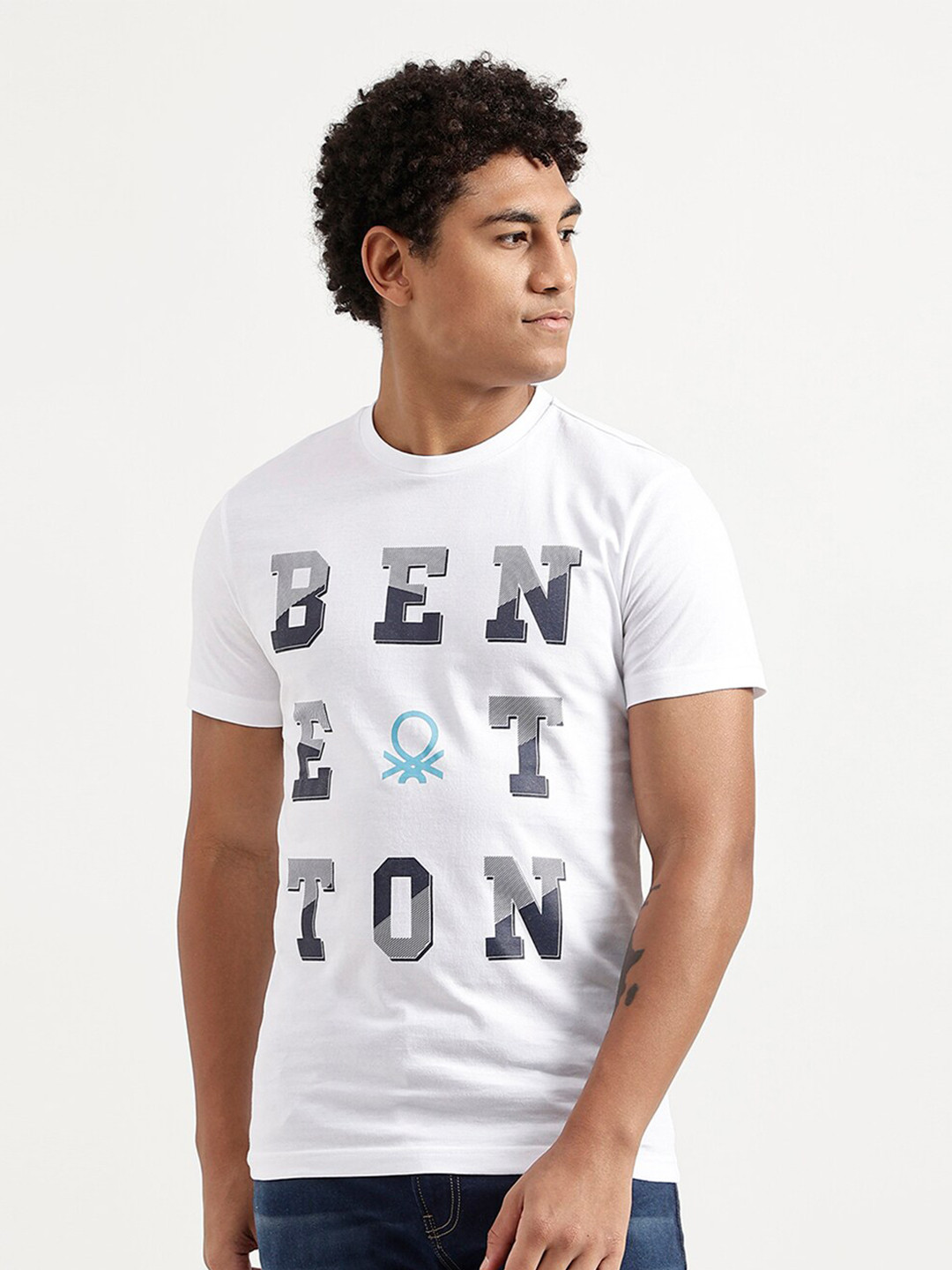 

United Colors of Benetton Men White Typography Printed T-shirt