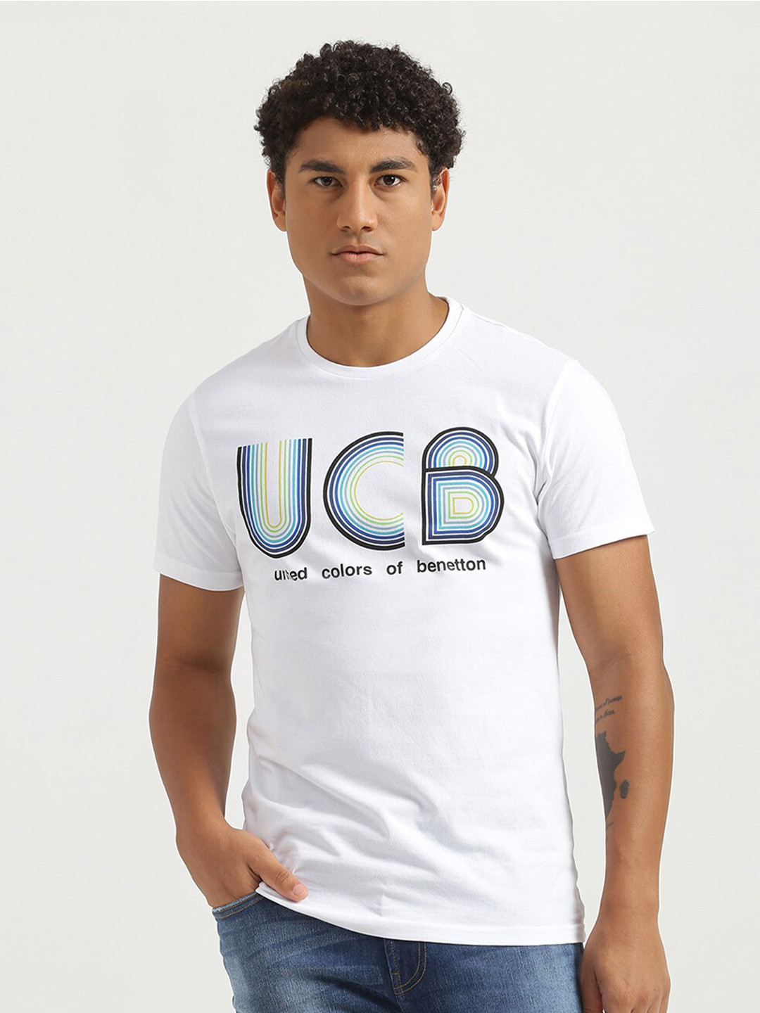 

United Colors of Benetton Men White Typography Printed T-shirt