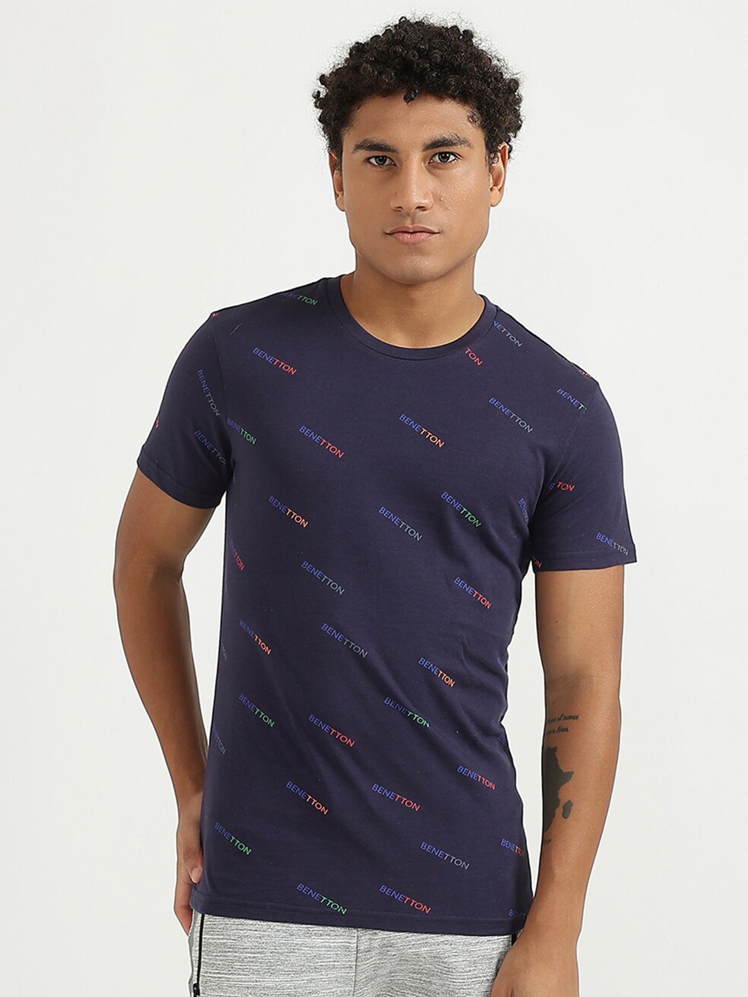 

United Colors of Benetton Men Navy Blue Typography Printed T-shirt