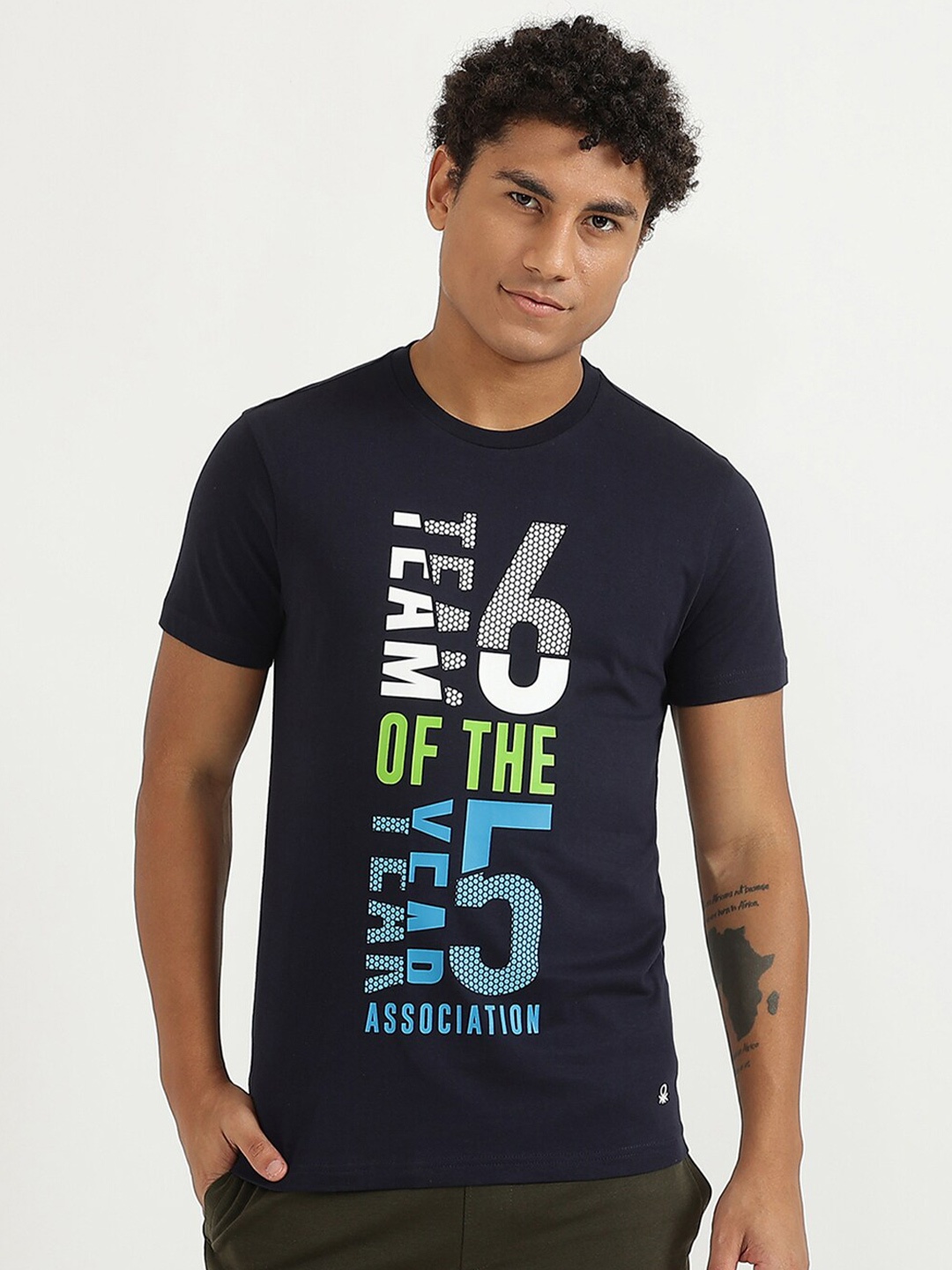 

United Colors of Benetton Men Navy Blue Typography Printed T-shirt