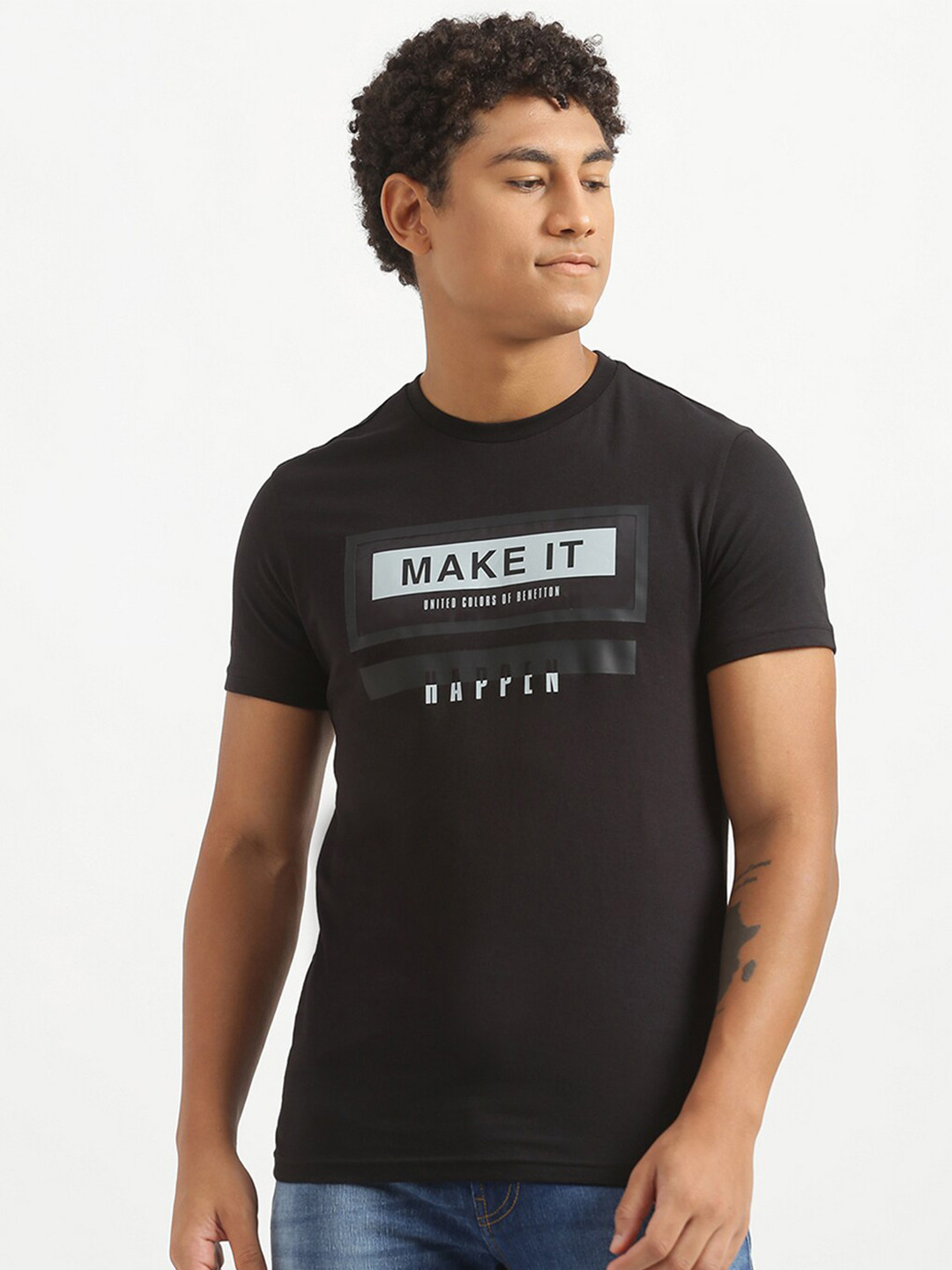 

United Colors of Benetton Men Black Typography Printed T-shirt
