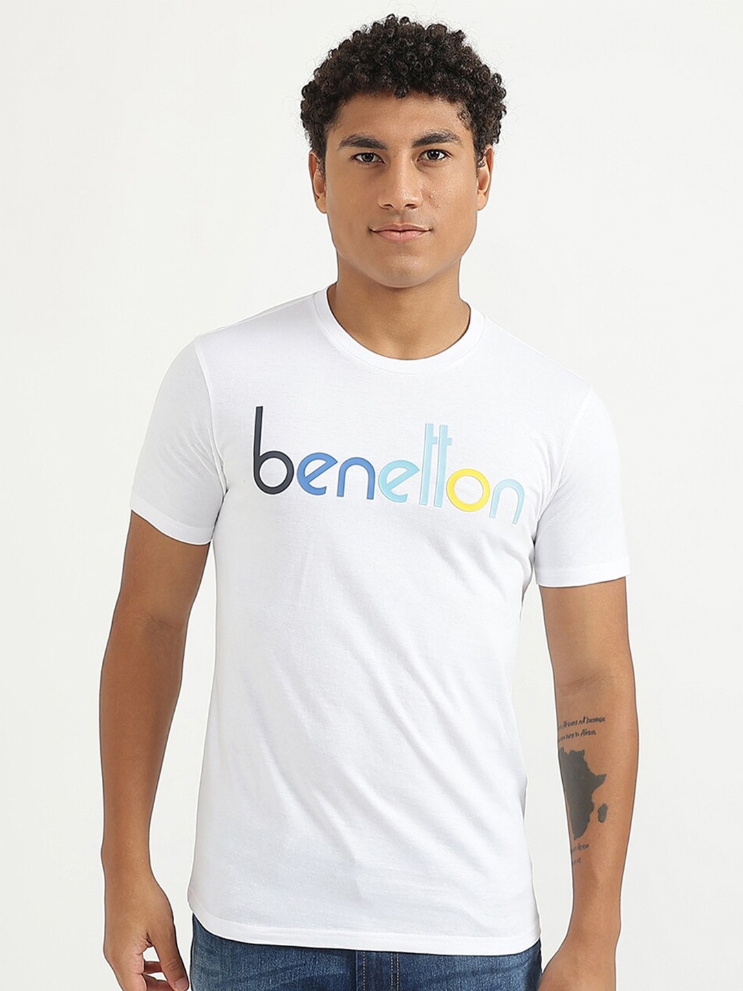 

United Colors of Benetton Men White Typography Printed T-shirt