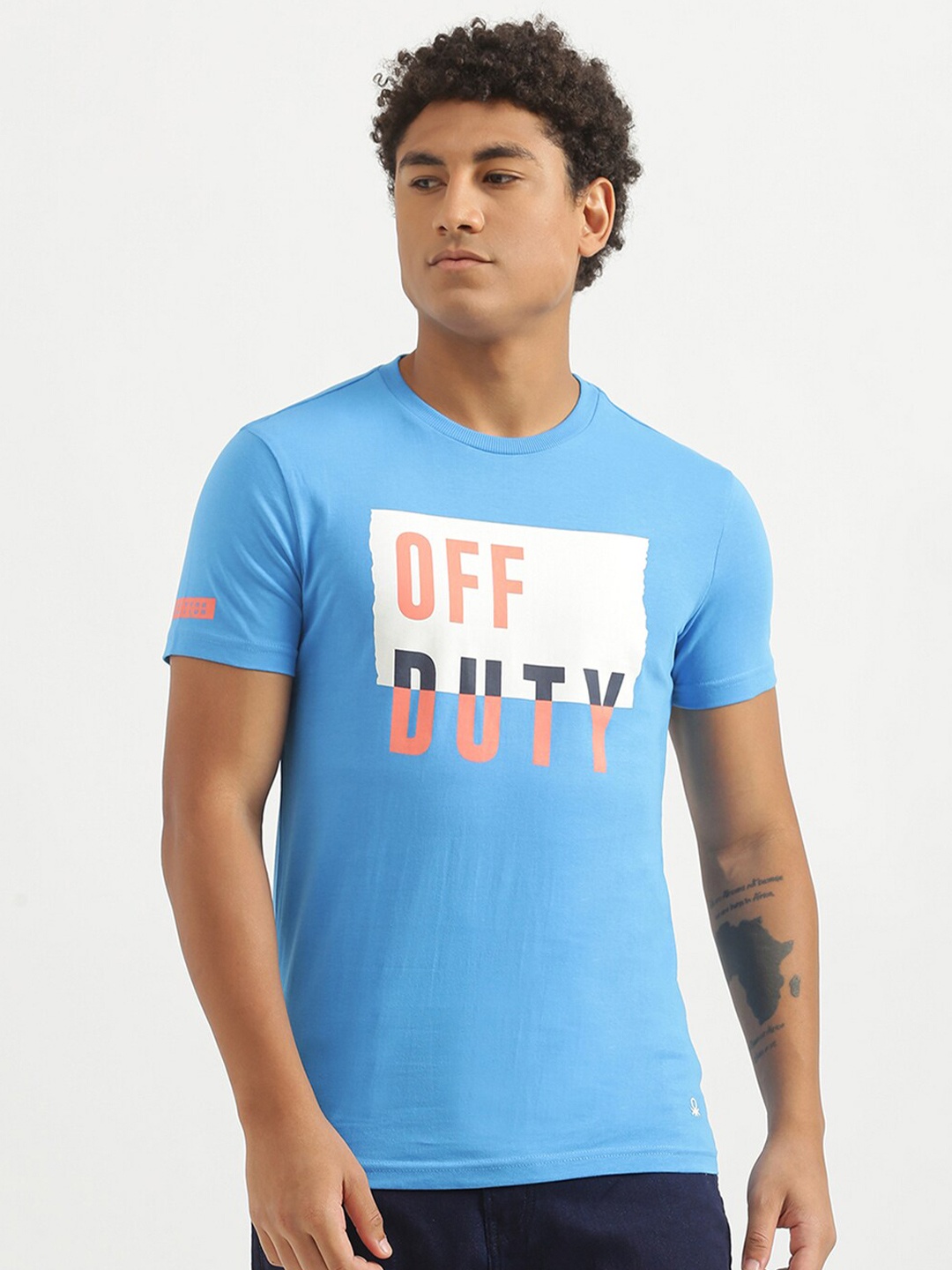 

United Colors of Benetton Men Blue Typography Printed T-shirt