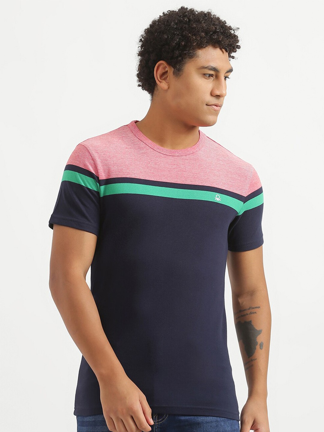 

United Colors of Benetton Men Navy Blue Colourblocked T-shirt