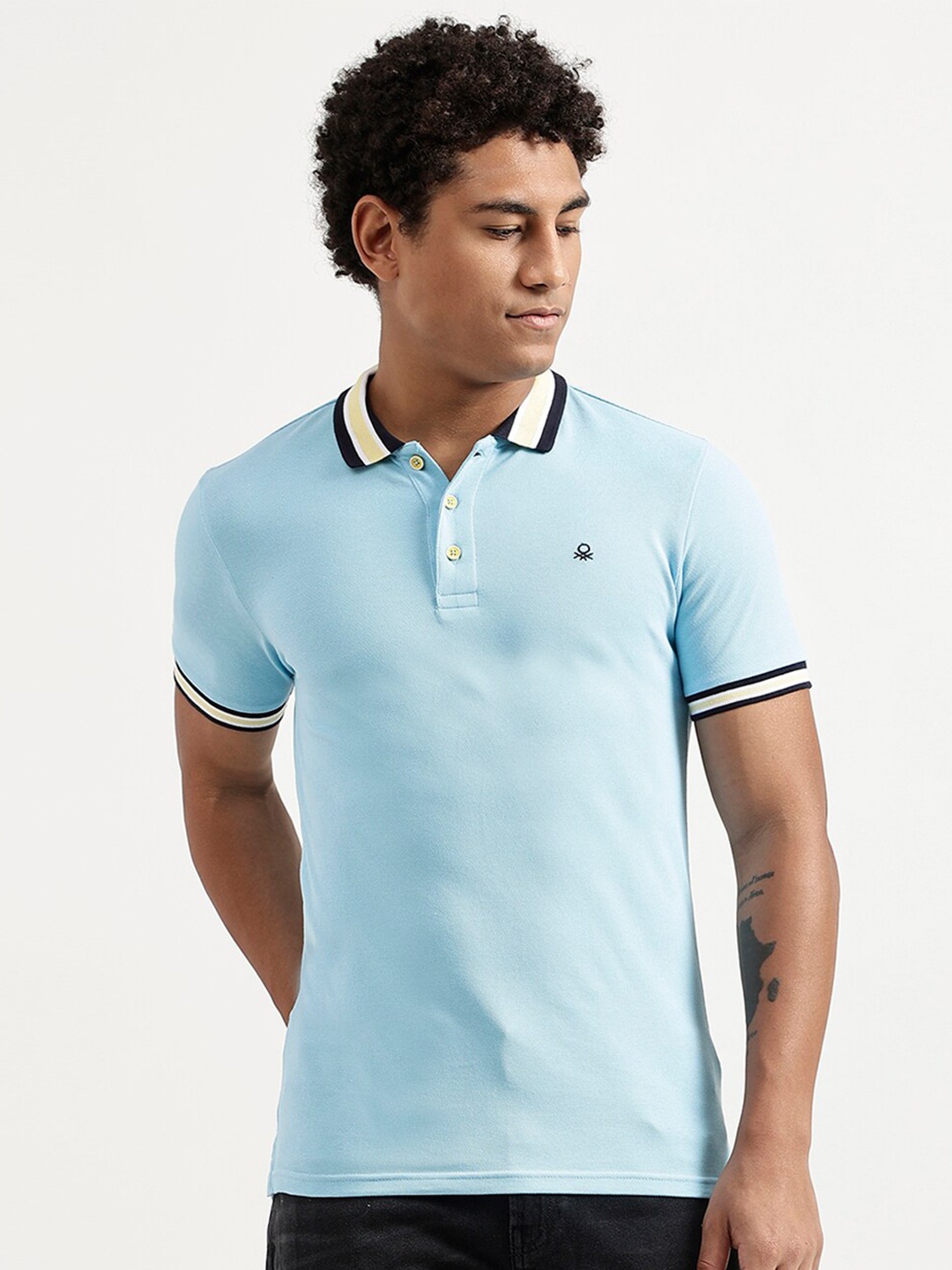 

United Colors of Benetton Men Blue Polo Collar T-shirt