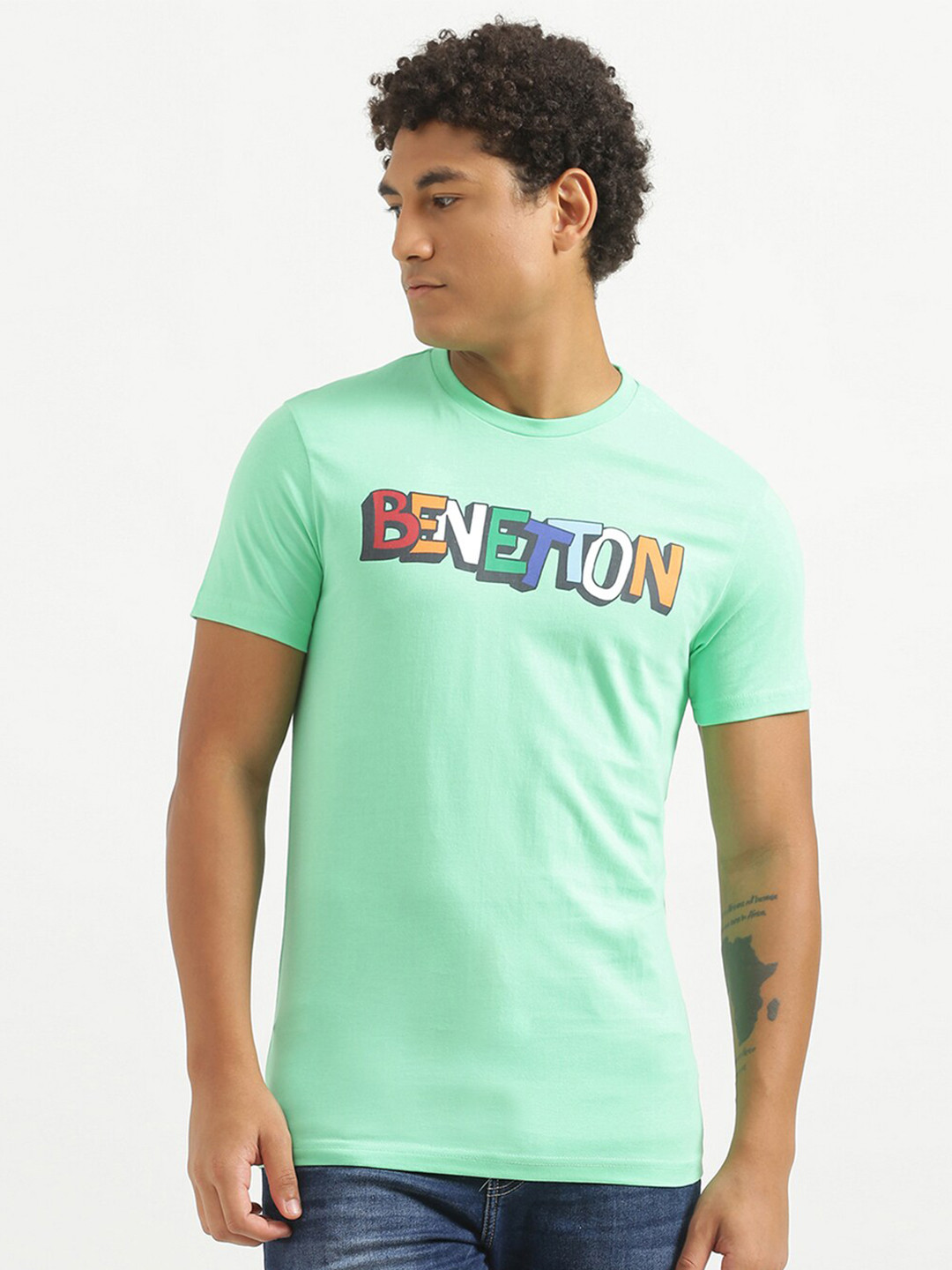 

United Colors of Benetton Men Sea Green Typography Printed T-shirt