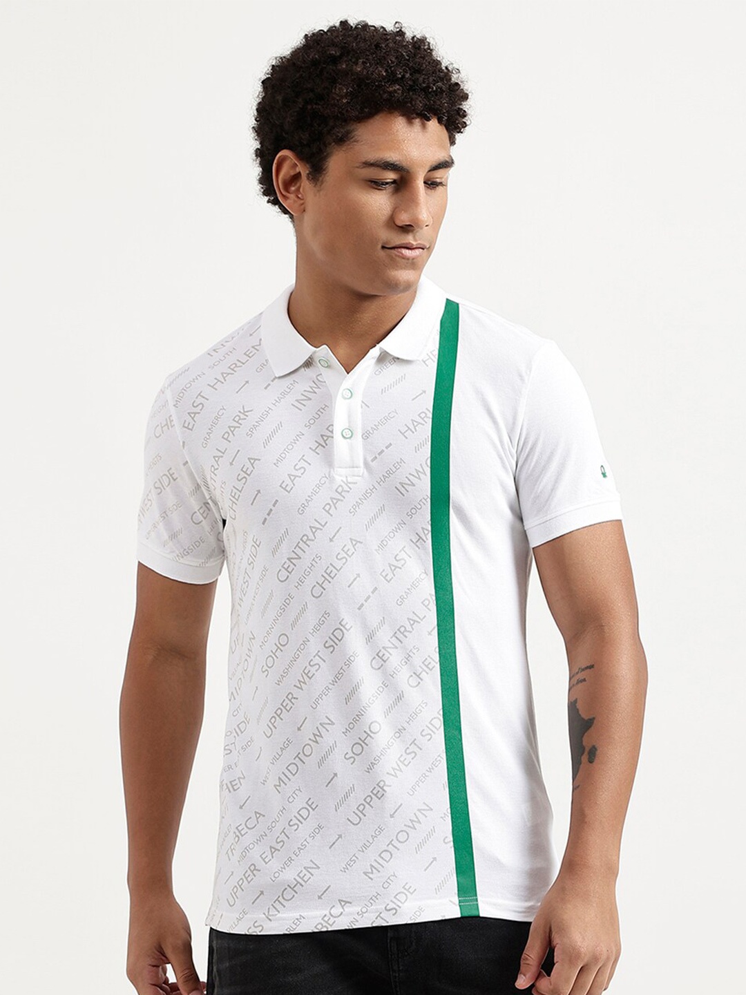 

United Colors of Benetton Men White Polo Collar T-shirt