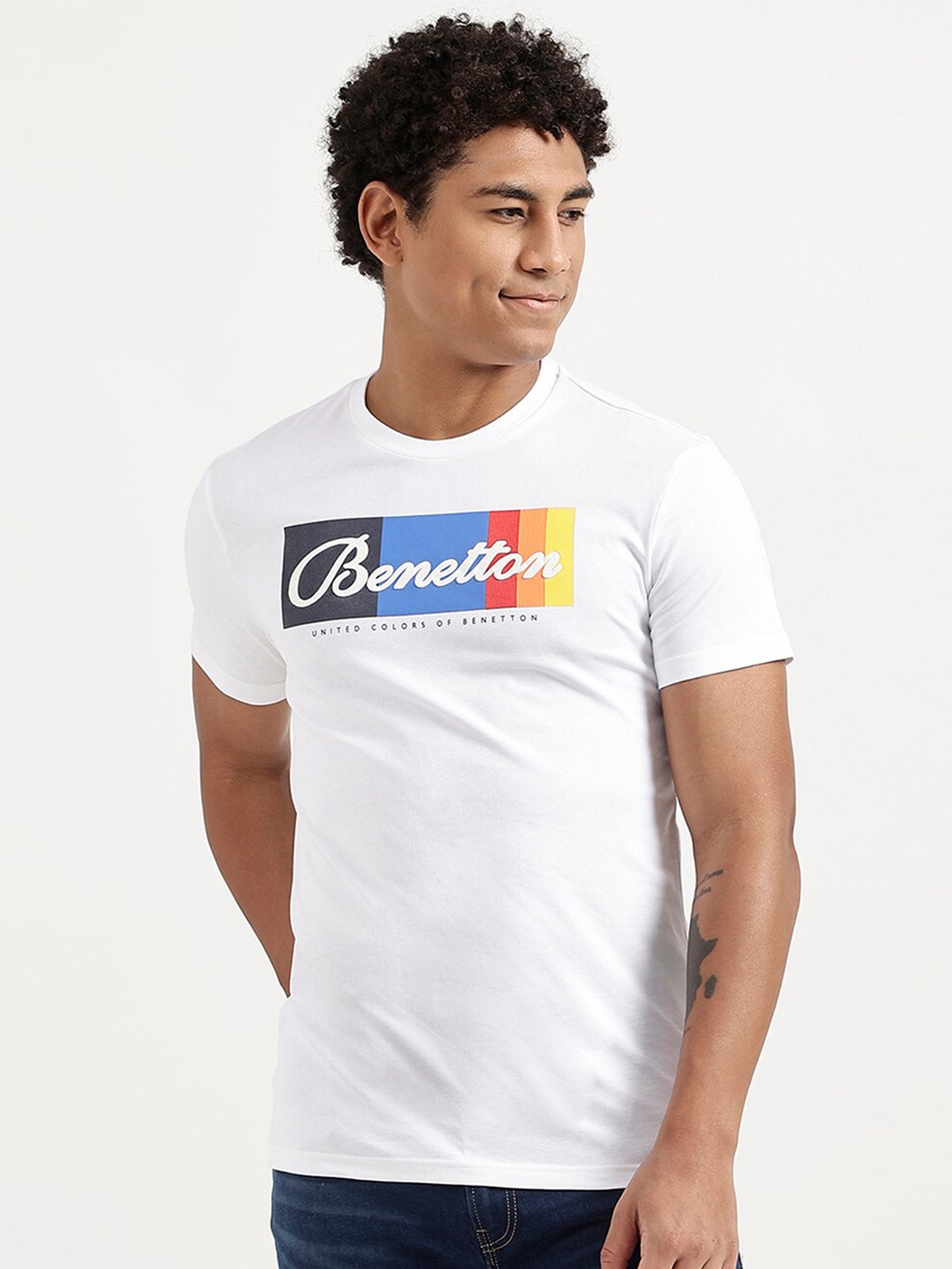 

United Colors of Benetton Men White Typography Printed T-shirt