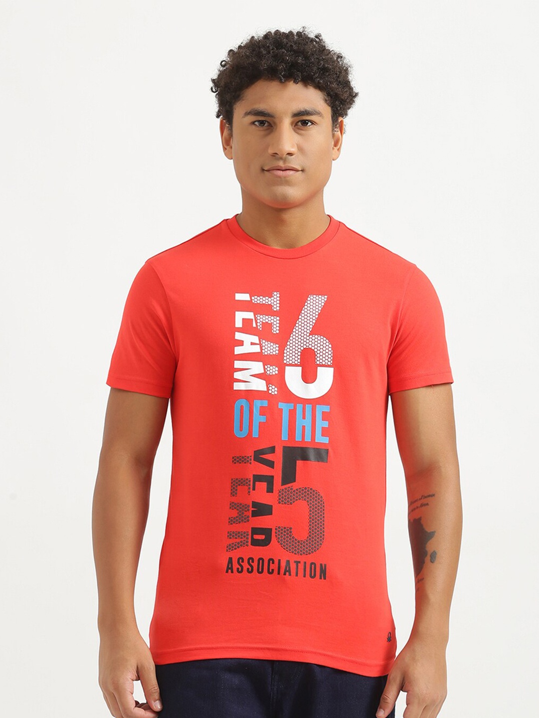 

United Colors of Benetton Men Red & White Typography Printed T-shirt