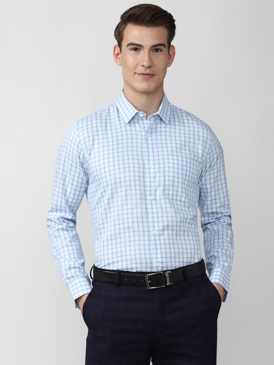 

Peter England Men Blue Slim Fit Micro Checks Checked Pure Cotton Formal Shirt