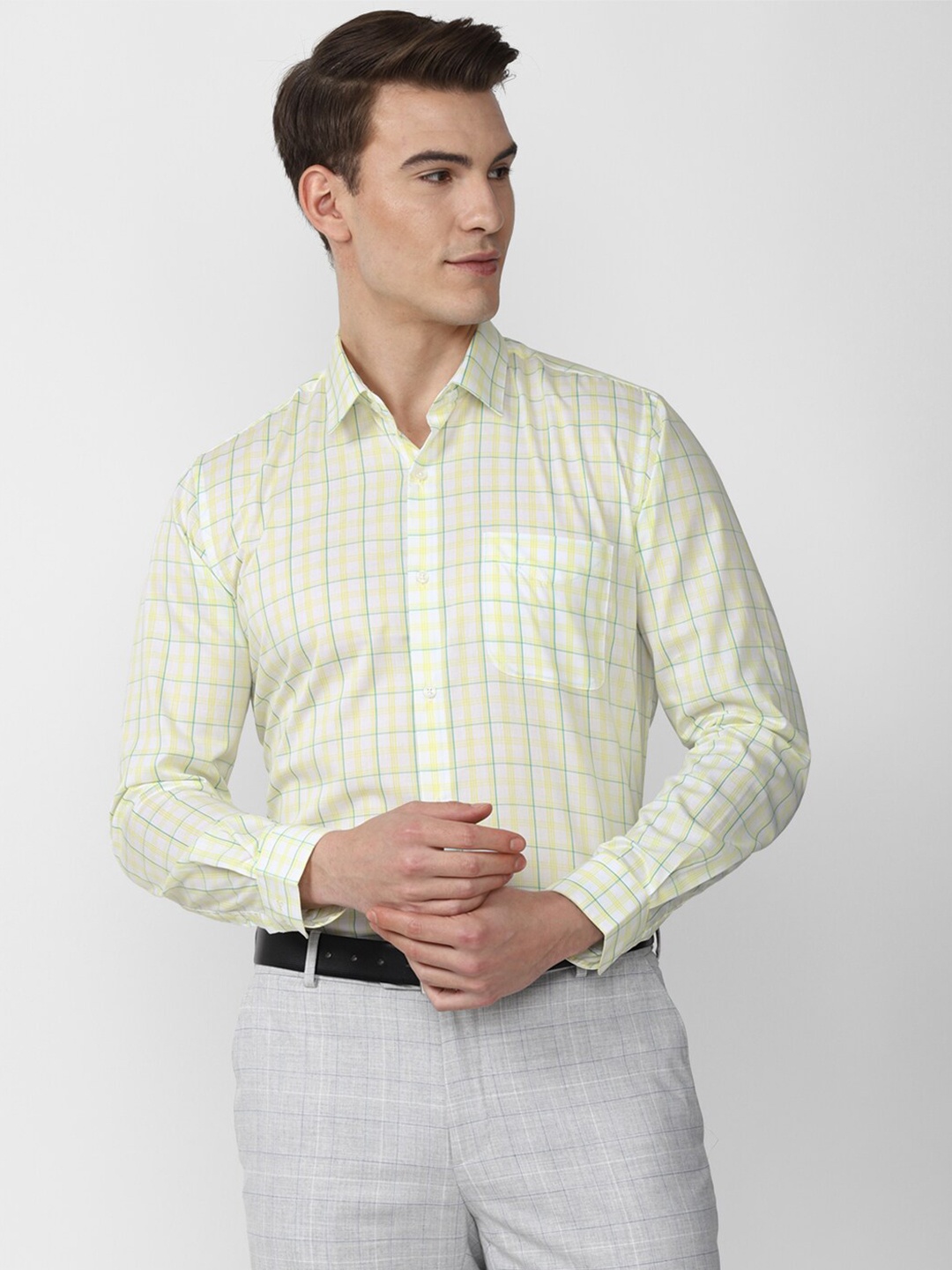 

Peter England Men Yellow Checked Formal Shirt