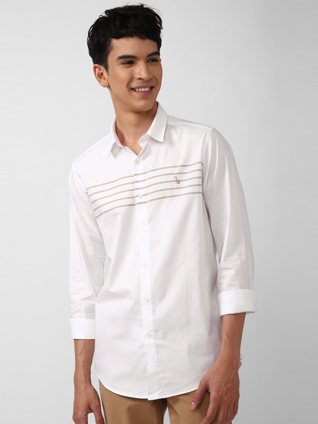 

SIMON CARTER LONDON Men White Striped Cotton Slim Fit Casual Shirt