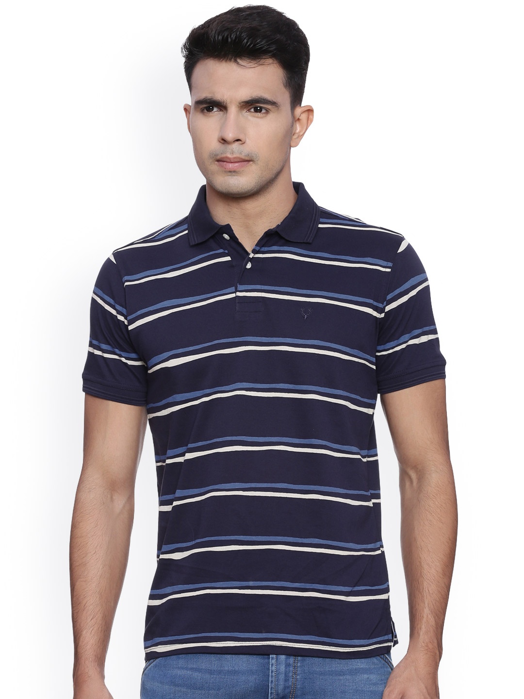 

Allen Solly Men Blue Striped Polo Collar T-shirt
