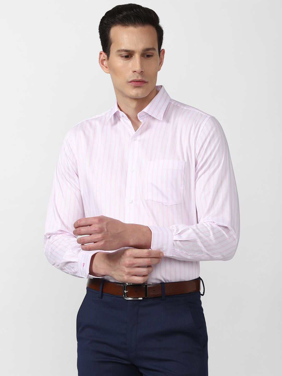 

Van Heusen Men White Striped Formal Spread Collar Shirt