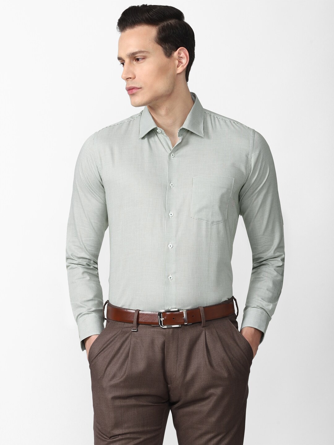 

Van Heusen Men Green Slim Fit Micro Checks Formal Shirt