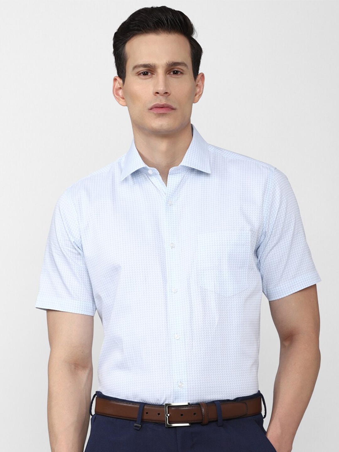 

Van Heusen Men Blue Micro Checks Formal Shirt