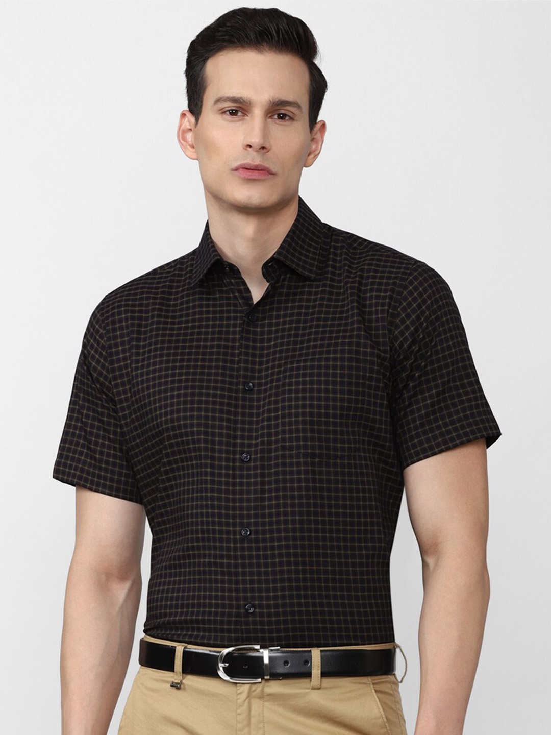 

Van Heusen Men Black Grid Tattersall Checked Pure Cotton Formal Shirt