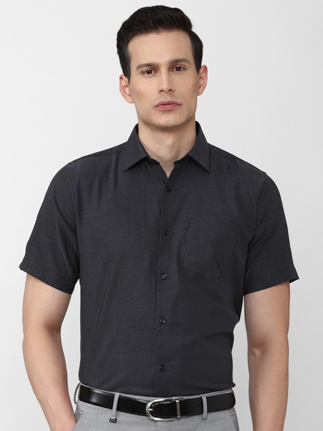 

Van Heusen Men Grey Solid Cotton Formal Shirt