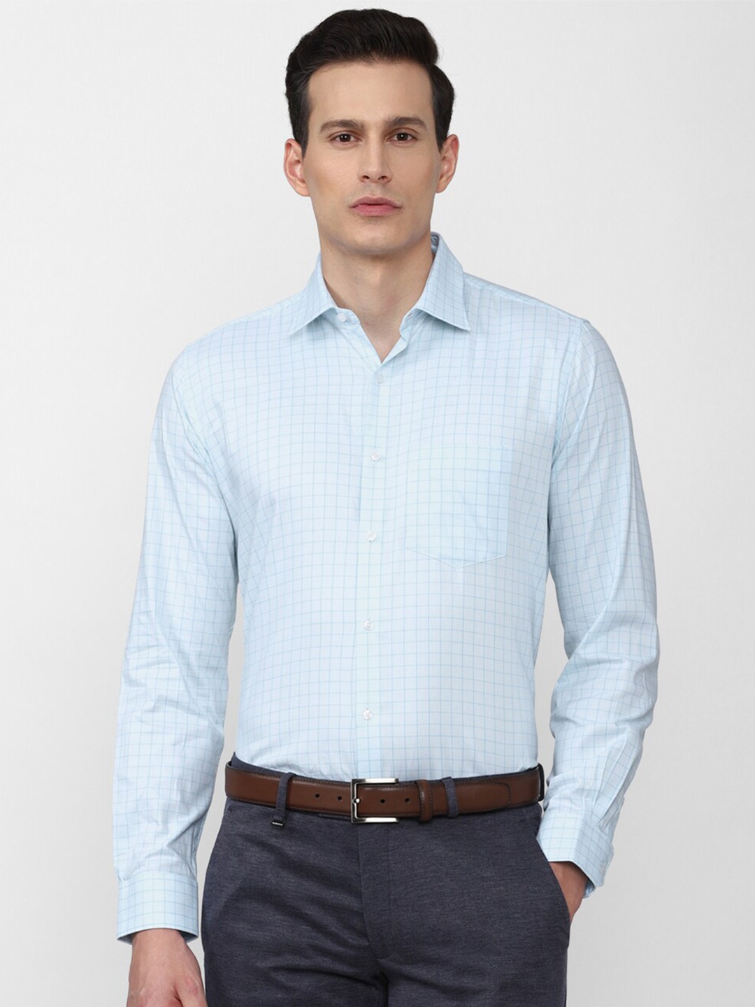 

Van Heusen Men Blue Checked Formal Shirt