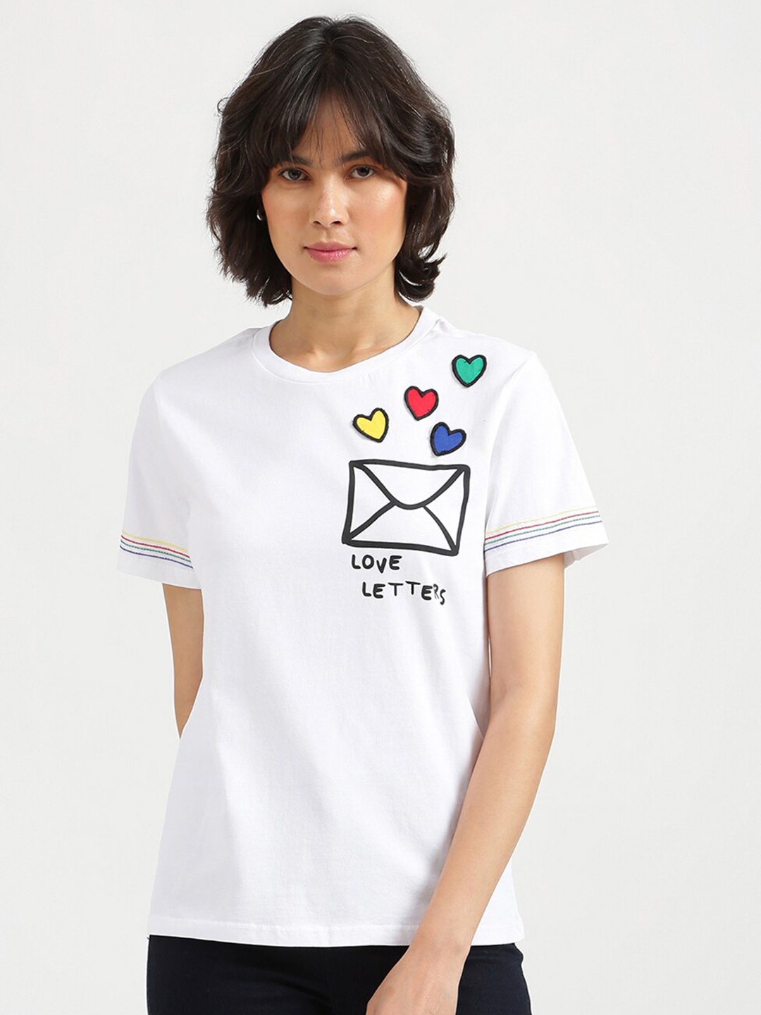 

United Colors of Benetton Women White Typography Printed T-shirt