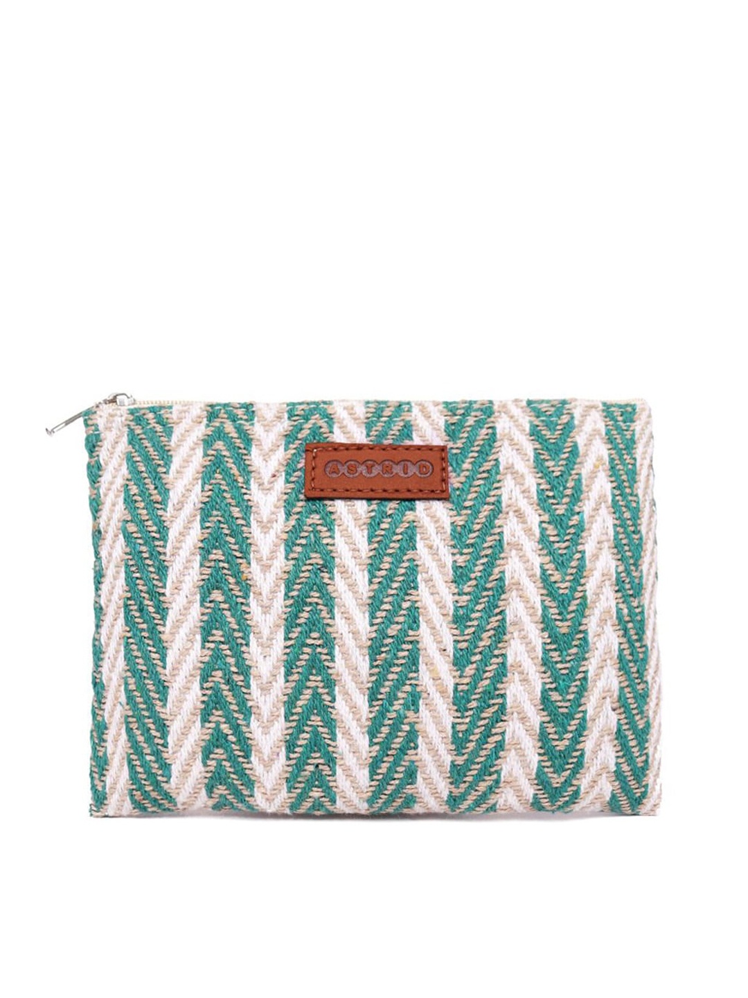 

ASTRID Women Green Striped Cotton Travel/Makeup Pouch