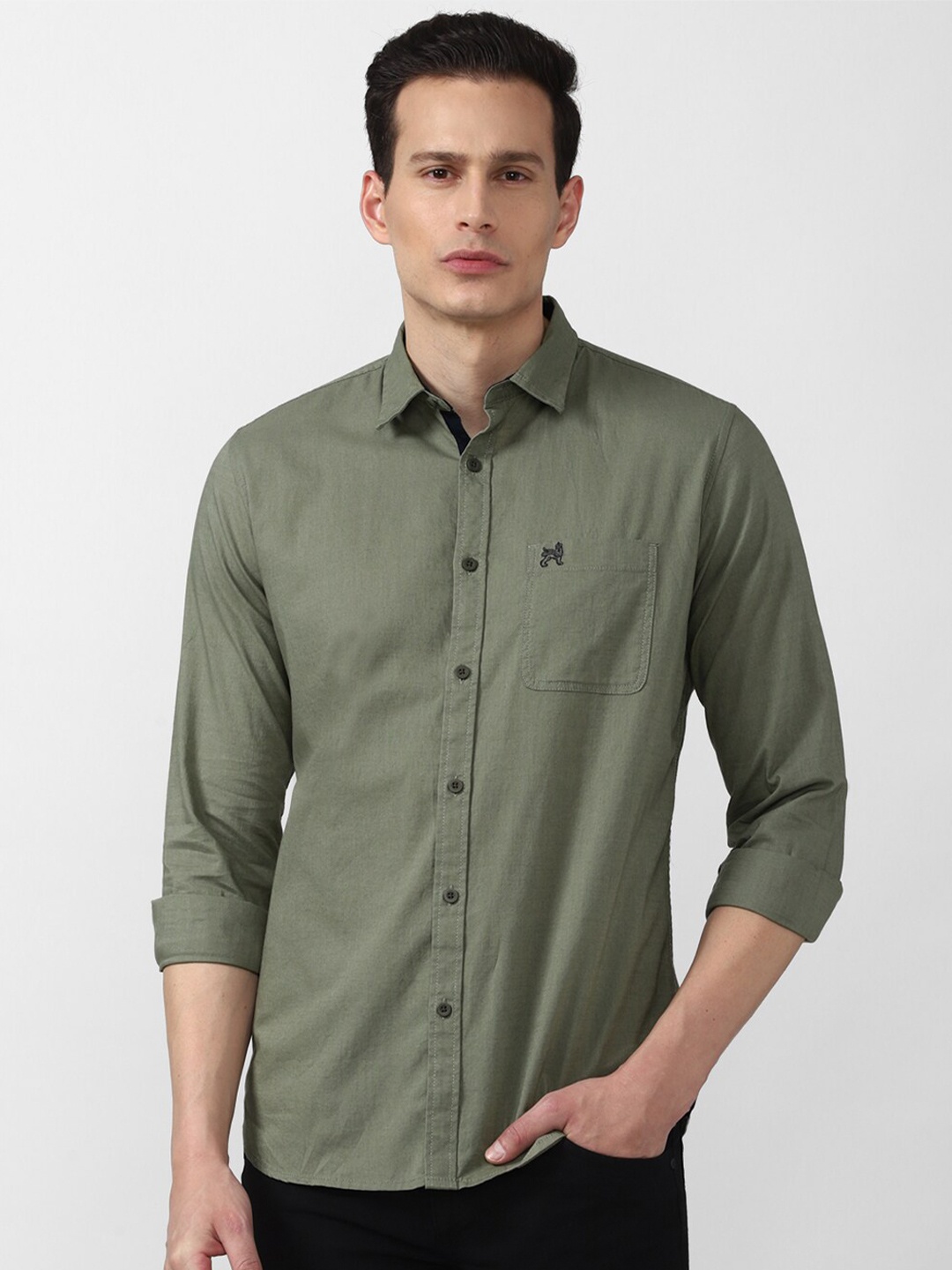 

Van Heusen ACADEMY Men Olive Green Slim Fit Casual Shirt