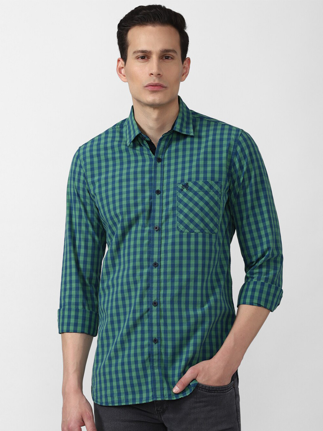 

Van Heusen ACADEMY Men Green Slim Fit Checked Casual Shirt