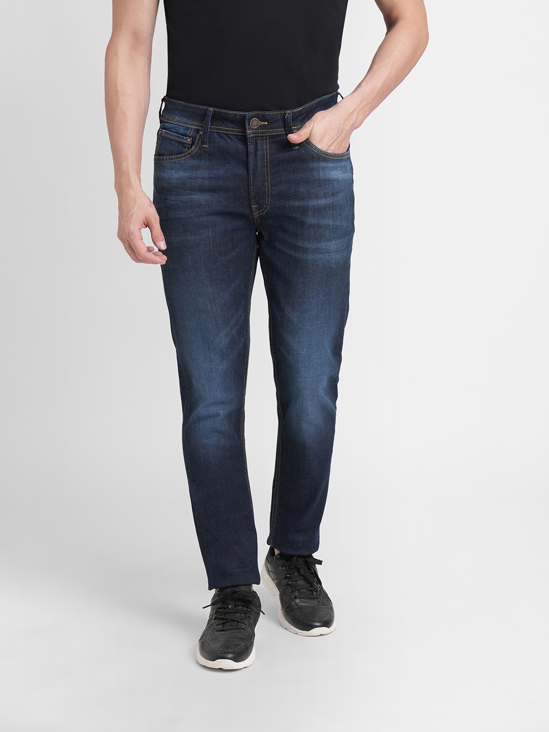 

Jack & Jones Men Ben Skinny Fit Light Fade Low Rise Stretchable Jeans, Navy blue