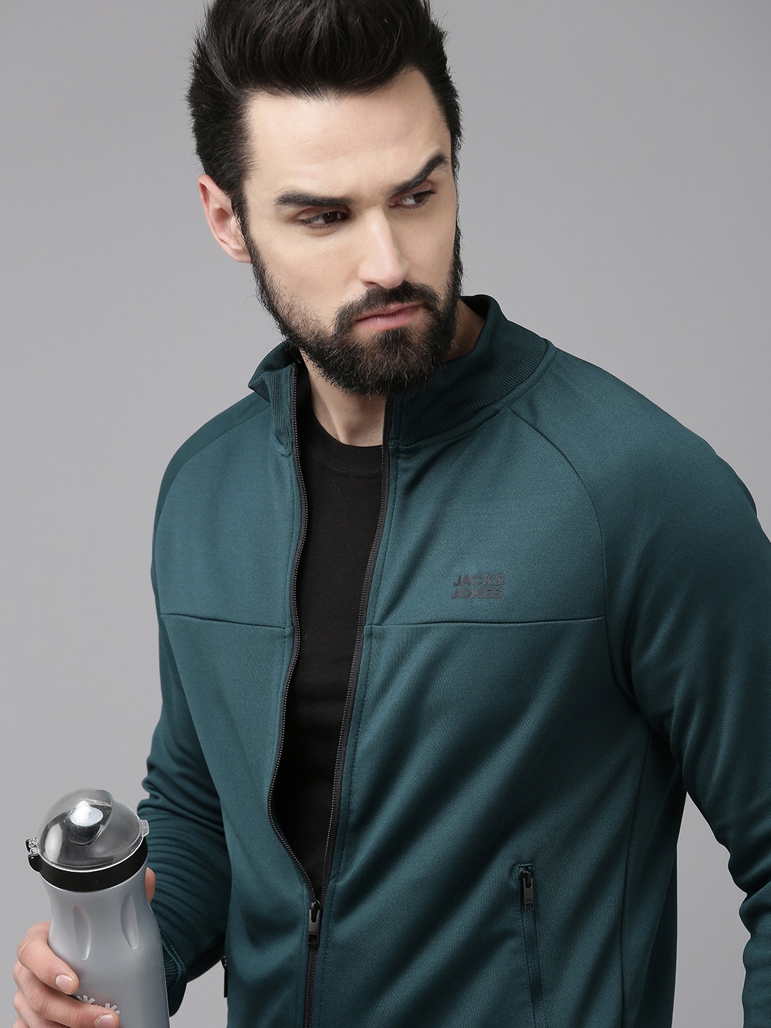 

Jack & Jones Men Teal Green Solid Track Jacket