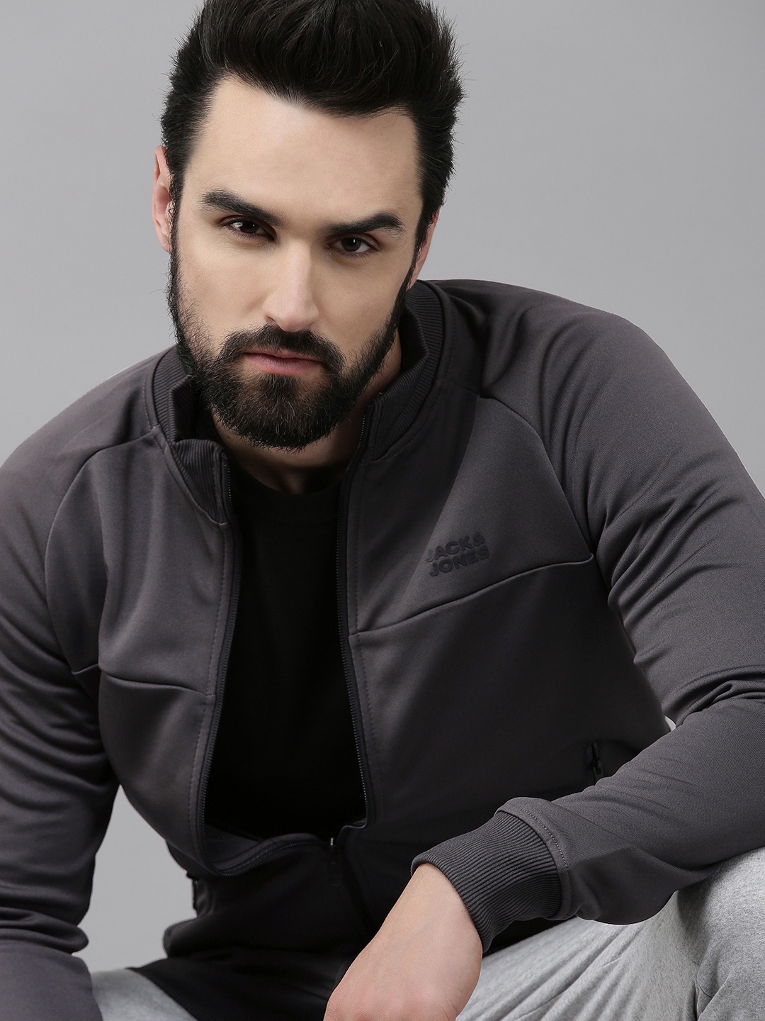 

Jack & Jones Men Grey Solid Track Jacket